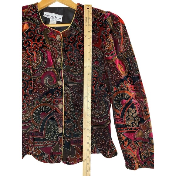 Vintage Another Thyme Jacket Women's M Paisley Velvet Brocade Button Made USA - Picture 9 of 10